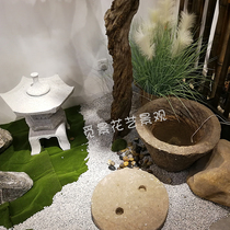 Japanese dry landscape garden landscaping Wind lamp dry wood pebbles stone mortar Water stone grinding plate Landscape engineering materials