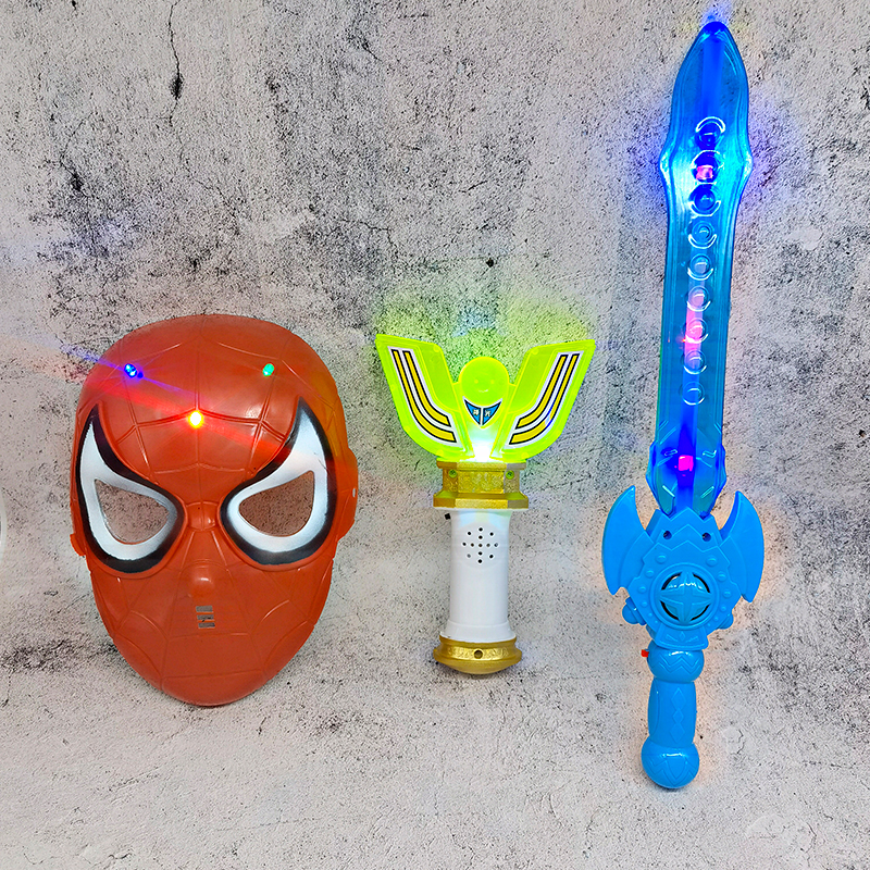 Six-1 Gift Children's glowing mask sound lightsaber transformer Spider-Man Iron Man armor sky column