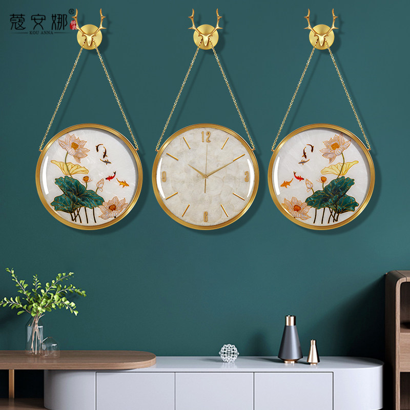 Pure copper wall clock living room fashion clock modern light luxury silent clock living room creative new Chinese quartz clock