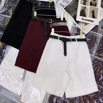 High-End Export Simple and Handsome Tencel Linen Versatile Five-Quarter Pants with Woven Belt Commuter Mid-Pants European Goods 2025