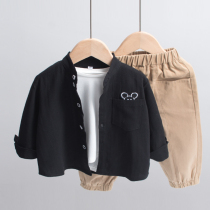 Childrens shirt Mens baby cotton boys black shirt Long sleeve boy boys spring top Stand collar Foreign tide