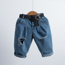 Boys  ripped handsome jeans trend spring new Korean version of the baby handsome personality trend childrens wild trousers