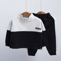 Boy suit sports spring 2021 new foreign style childrens spring and autumn sweater two-piece set of children handsome Korean version