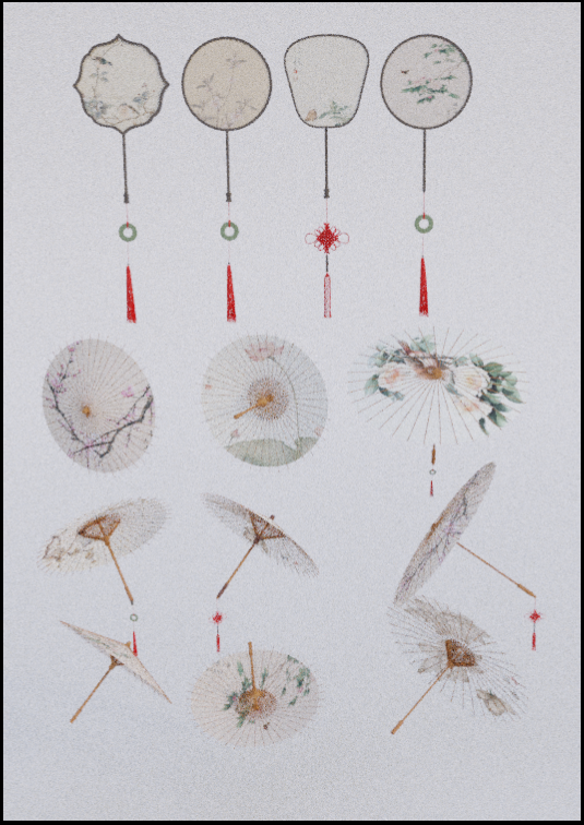 图片[3]-c4d/blender油纸伞模型团扇古典新中式雨伞素材OBJ/FBX/MAYA建模-cg男孩