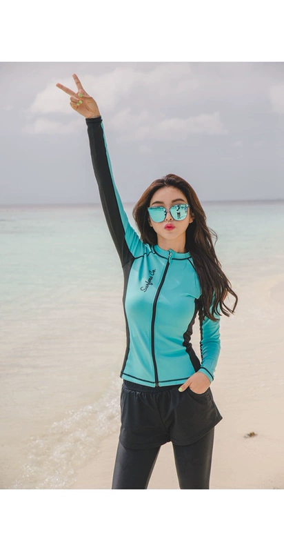 Hàn Quốc chia quần áo lặn nhanh khô khóa kéo sứa chống nắng sứa nam và nữ dài tay đồ bơi lướt quần áo người yêu - Vài đồ bơi