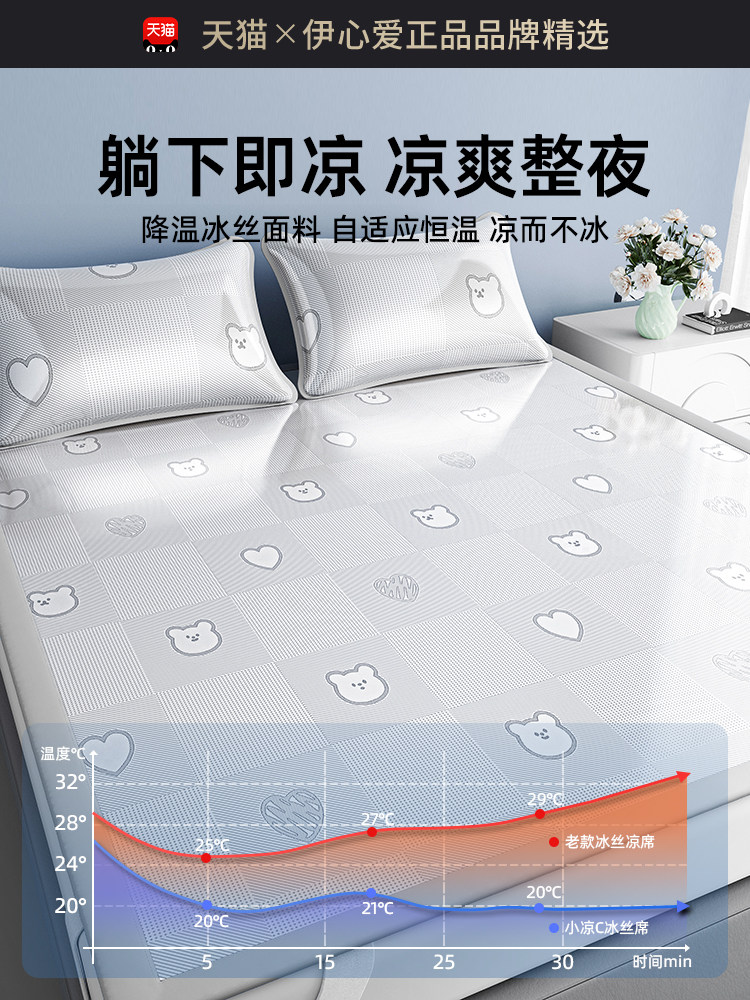 Summer Ice Silk Cooling Mat Three-Piece Set 2025 New Model Mugwort Rattan Mat Machine Washable Student Dormitory Air Conditioning Mat Bamboo Mat