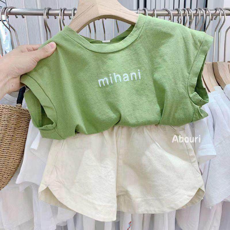 Children's suit Yang Pure Cotton Children's Baby print letter loose t-shirt coat shorts 2022 summer two sets