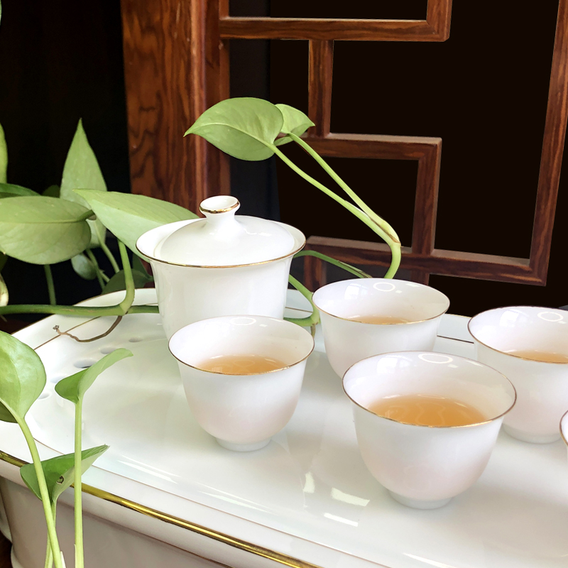 Ceramic goat fat jade Chinese qigfu tea with pure color New Chinese sea beginner tea tray simplified about home gift box clothing tea maker