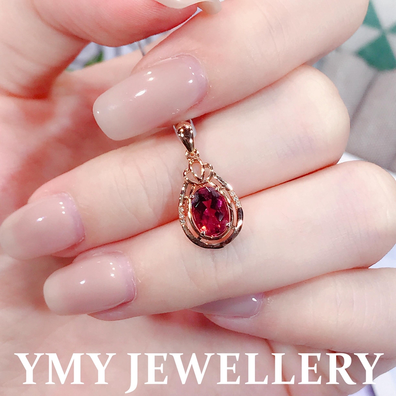 Yimeiyuan Jewelry mm Natural Red Tourmaline Pendant 18K Gold Colorful Ruby Pendant with Diamonds 082928Aa Yimeiyuan Jewelry mm Natural Red Tourmaline Pendant 18K Gold Colorful Ruby Pendant with Diamonds 082928Aa