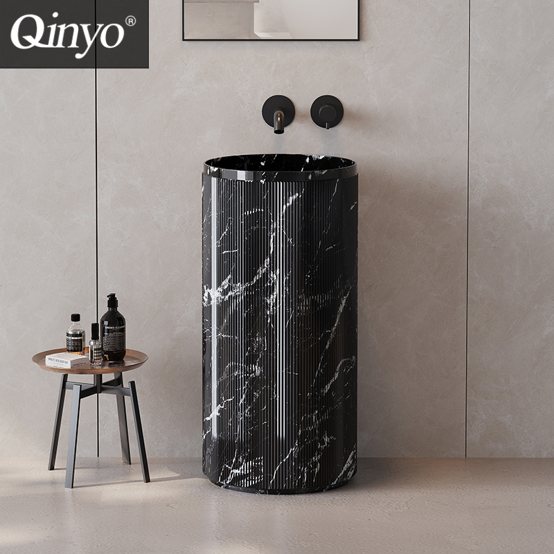 Italian Minimalist Pedestal Basin Integrated Floor-Standing Washbasin Marble Pattern Washstand Jazz White Round Wash Basin