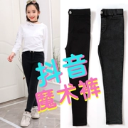 Quần áo trẻ em 2019 cô gái mới màu đen giả denim chân quần bút chì trong quần legging bé trai nước ngoài mùa xuân và mùa thu - Quần jean