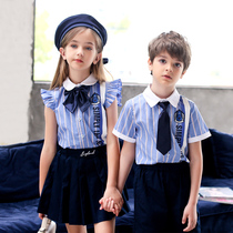 Kindergarten garden clothes summer clothes new childrens short sleeve shirts English style first grade school uniforms graduation class uniforms