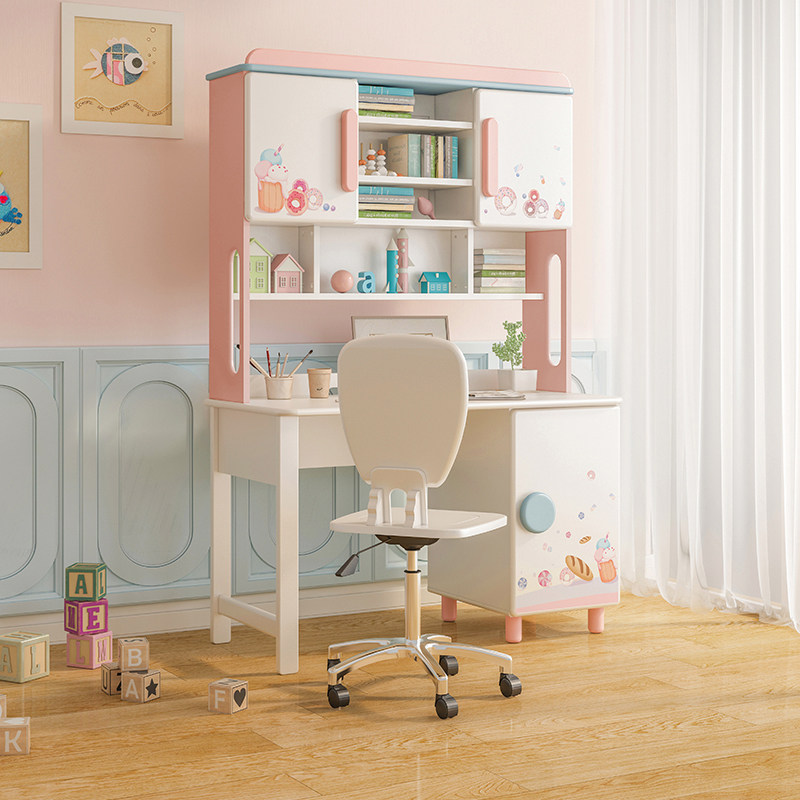 Seven-leaf wood full solid wood study table computer desk children desk girl desk book table and chair composition suit
