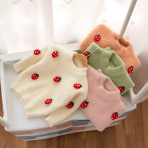 Girl handmade strawberry embroidered sweater autumn and winter children with mink velvet sweater female treasure sweet base shirt