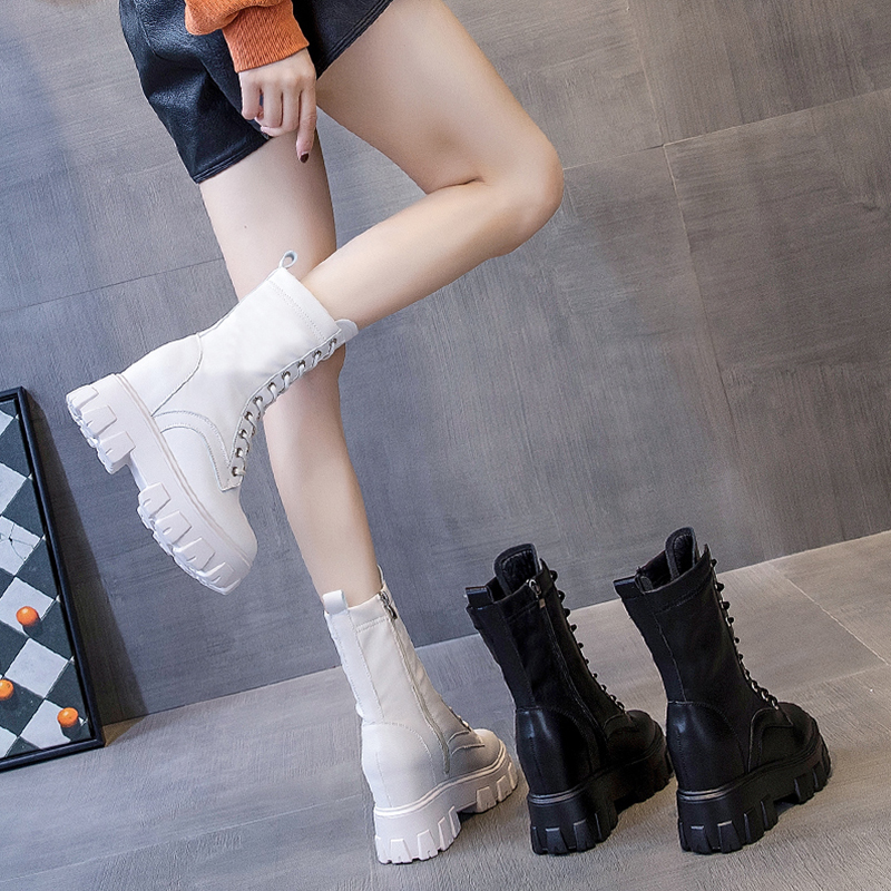 Stars Same Snowy Boots Female Midcylinder Autumn Winter New Gush Thick Bottom Interior Heightening 2021 High Heel Martin Short Boots