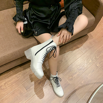 Star cohorts 2020 new white slim down Martin boots Inn wind boots autumn winter genuine leather thick heel short boots female
