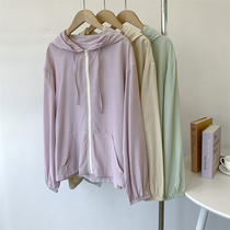 Thin zipper sun protection hooded top for women summer sun protection clothing air conditioning shirt solid color simple top