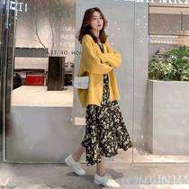 Pregnant women autumn suit Fashion Net Red foreign air long dress knitted cardigan spring and autumn two-piece set