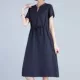 Carrera 2019 mới mùa hè cotton và vải lanh tay ngắn tay màu rắn áo dài váy v-size lớn - Sản phẩm HOT yếm váy