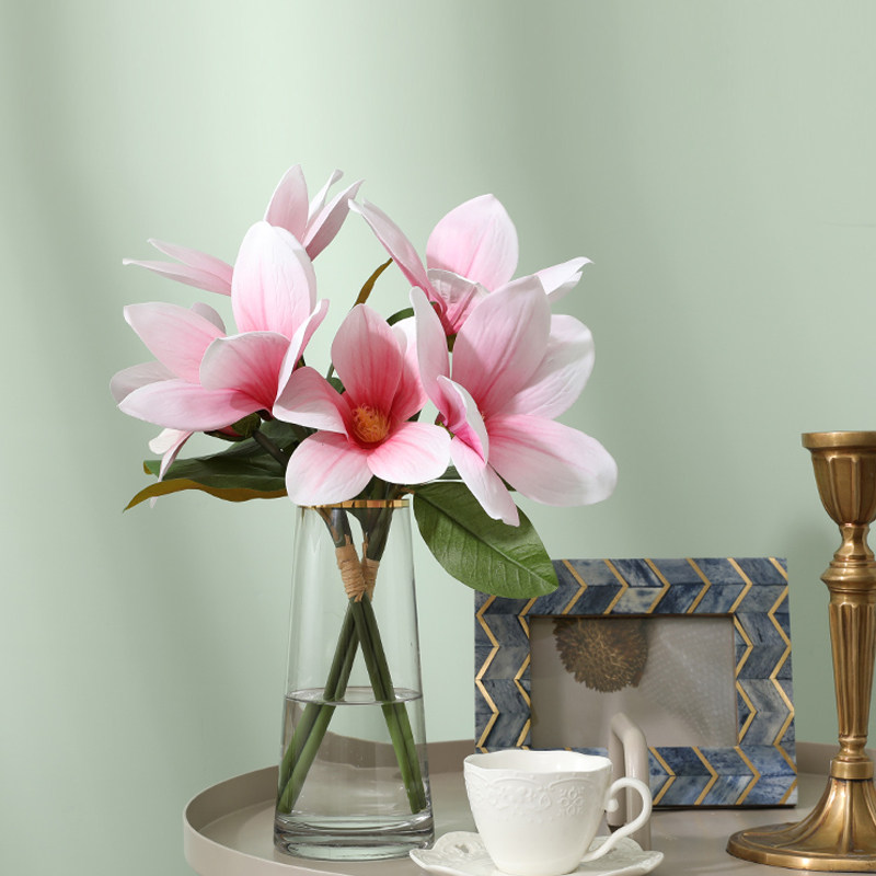 New Chinese imitation feel magnolia flower dried flower fake flower simulation flower handle bouquet ornament high-end magnolia flower arrangement