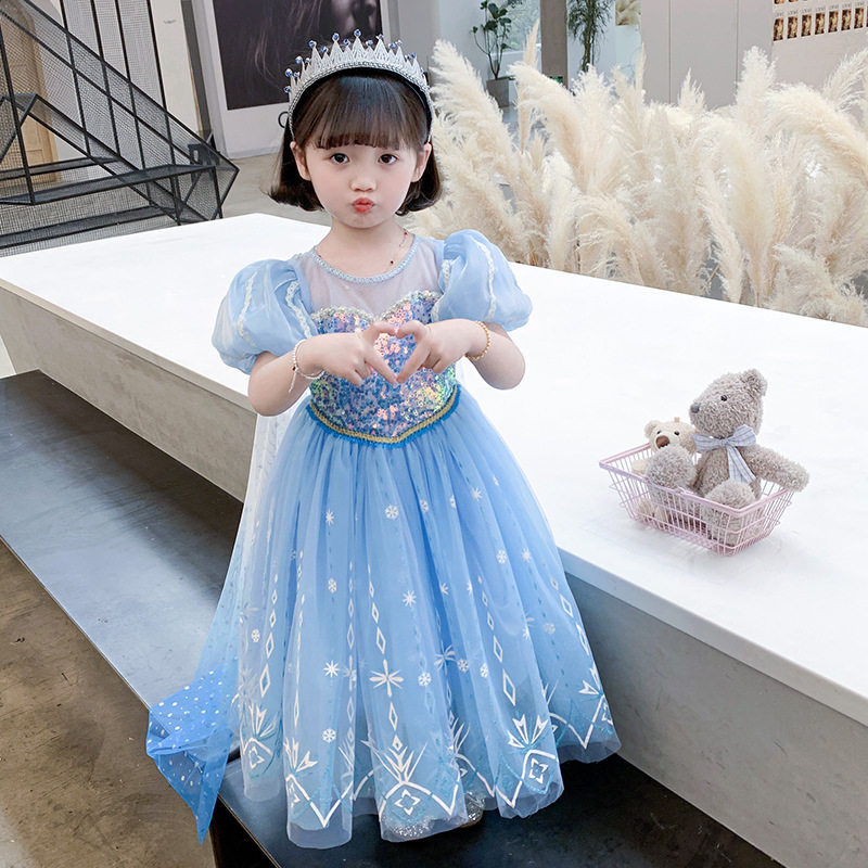 High-end ice and snow chic edge Child love Princess Leia dress girl skirt Summer 2022 new Aisha Ocean Clothing Elsa