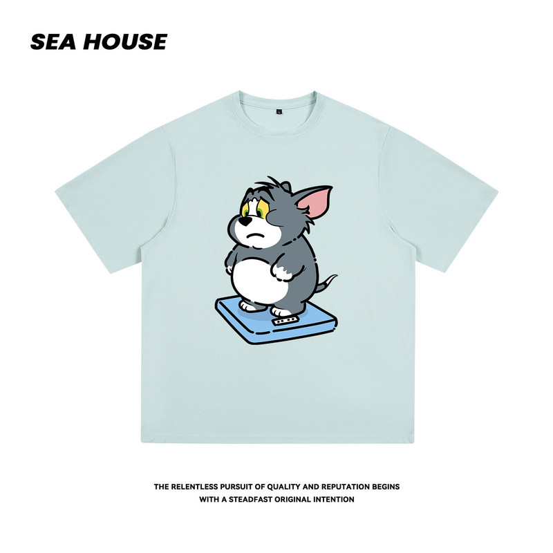 【Fat Jerry + Tom】Cartoon Fun Pure Cotton Short-Sleeved T-Shirt Sports Half-Sleeve 【Fat Jerry + Tom】Cartoon Fun Pure Cotton Short-Sleeved T-Shirt Sports Half-Sleeve