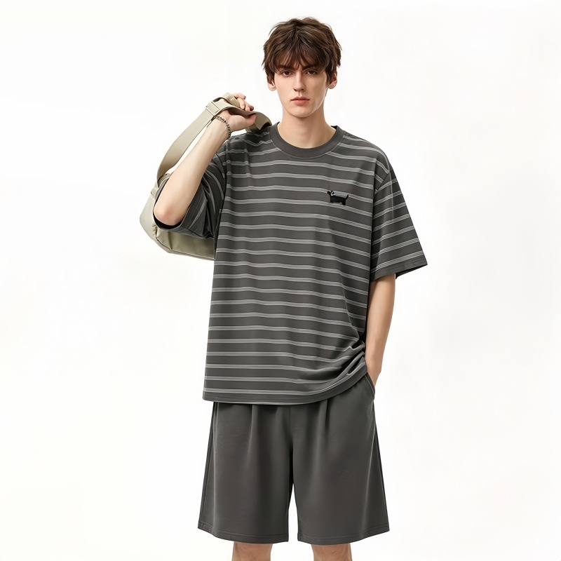 Men's Pajamas, Summer Pure Cotton, Can Be Worn Outside, Short-Sleeved Shorts, Simple Suit, Casual Men's Summer Striped Home Clothes Men's Pajamas, Summer Pure Cotton, Can Be Worn Outside, Short-Sleeved Shorts, Simple Suit, Casual Men's Summer Striped Home Clothes