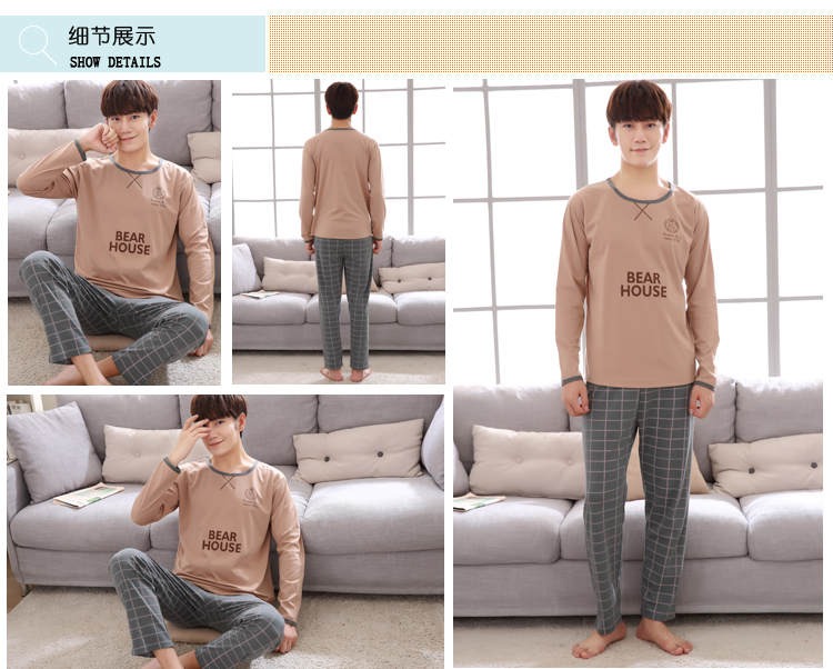 Bộ đồ ngủ đôi mùa thu cotton dài tay phiên bản Hàn Quốc của phần mỏng có thể mặc bên ngoài mùa xuân và mùa thu của phụ nữ oh oh dịch vụ nhà mùa đông đồ bộ quần ống rộng
