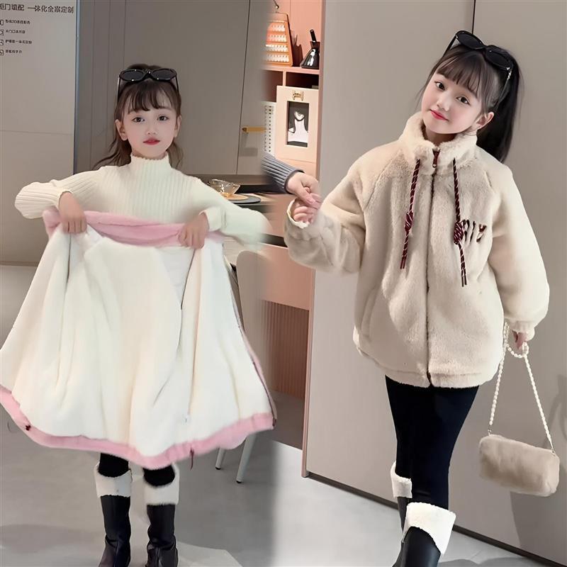 Uk Ntyuk Girls' Winter Fleece-Lined Thickened Sweater for Older Children, Casual Cotton Jacket for Girls, Trendy Uk Ntyuk Girls' Winter Fleece-Lined Thickened Sweater for Older Children, Casual Cotton Jacket for Girls, Trendy
