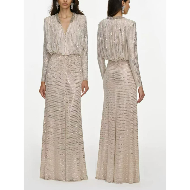 So Beautiful... Original! French Style New Champagne-Colored Galaxy Full Diamond V-Neck Dress Women's Long Dress Formal Dress Women So Beautiful... Original! French Style New Champagne-Colored Galaxy Full Diamond V-Neck Dress Women's Long Dress Formal Dress Women