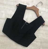 This years popular small short pure round egg black V-collar short sling sexy thin black vest top