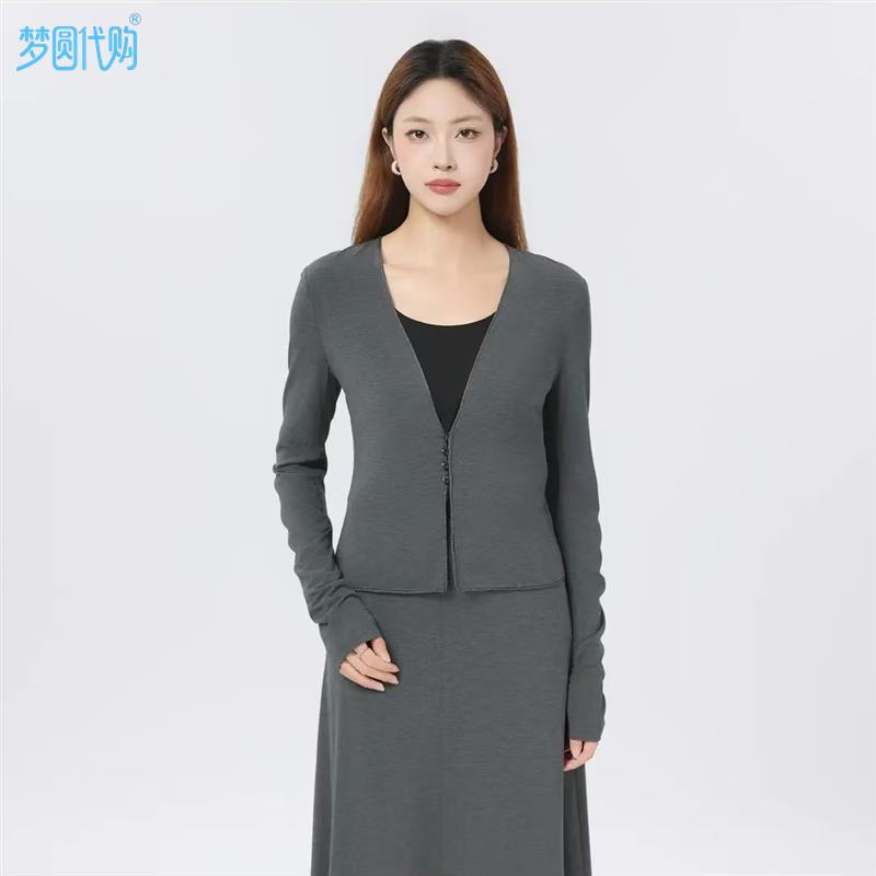 Amash Women's Clothing Mall Same Style 2025 New Autumn Collection Slimming V-Neck Versatile Long Sleeve Cardigan Jacket Amash Women's Clothing Mall Same Style 2025 New Autumn Collection Slimming V-Neck Versatile Long Sleeve Cardigan Jacket