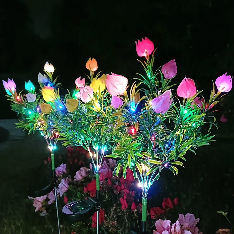 Solar Garden Light with Artificial Gardenia Flowers, Outdoor Led Courtyard Garden Decoration, Lawn Lantern, Grass Ambient Light