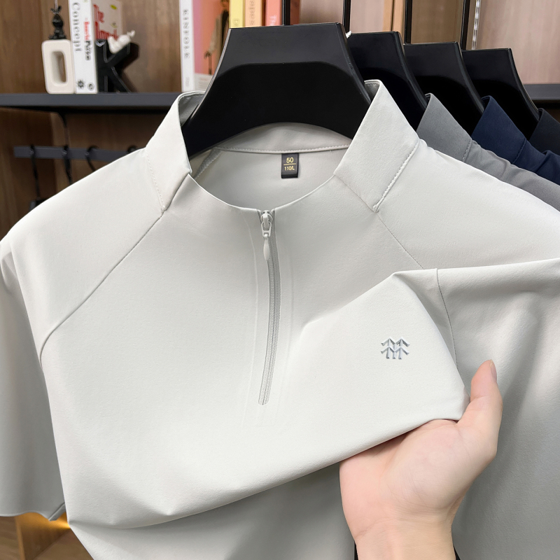 Outlet Men's Short-Sleeved T-Shirt Half-Zip Stand Collar Quick-Drying Outdoor Sportswear Cycling 2026 New Half-Sleeve