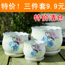 Flower pot Ceramic large special clearance with tray Simple green dill creative personality household small fleshy flower pot