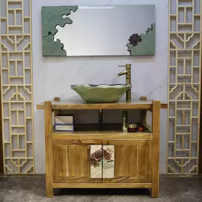 Chinese style solid wood sink cabinet bathroom basin personality art balcony dressing room sink cabinet combination creativity