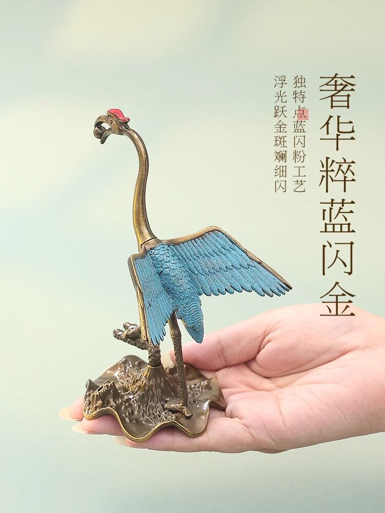 瑞鶴展翅小香爐 仿古室內祥雲盤香爐 禪意擺件