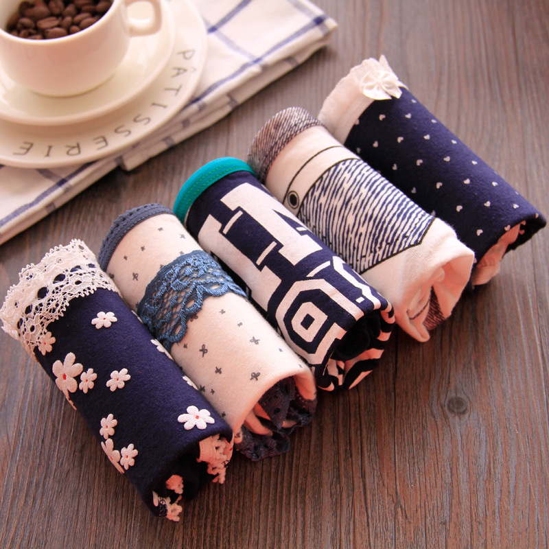 Tóm tắt, nơ, phụ nữ, đồ lót eo thấp và trung bình, cotton, đồ lót nữ dễ thương, kết hợp, hải quân quan lot dep