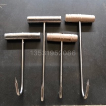 Roast duck oven hook short wooden handle T-shaped hook roasted duck hook stainless steel T-shaped hook meat hook long handle hook