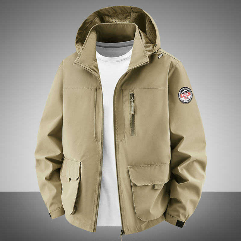 2026 Spring and Autumn New Men's Jacket with Multiple Pockets, Casual Loose Fit, Large Size, Stand Collar Workwear Top