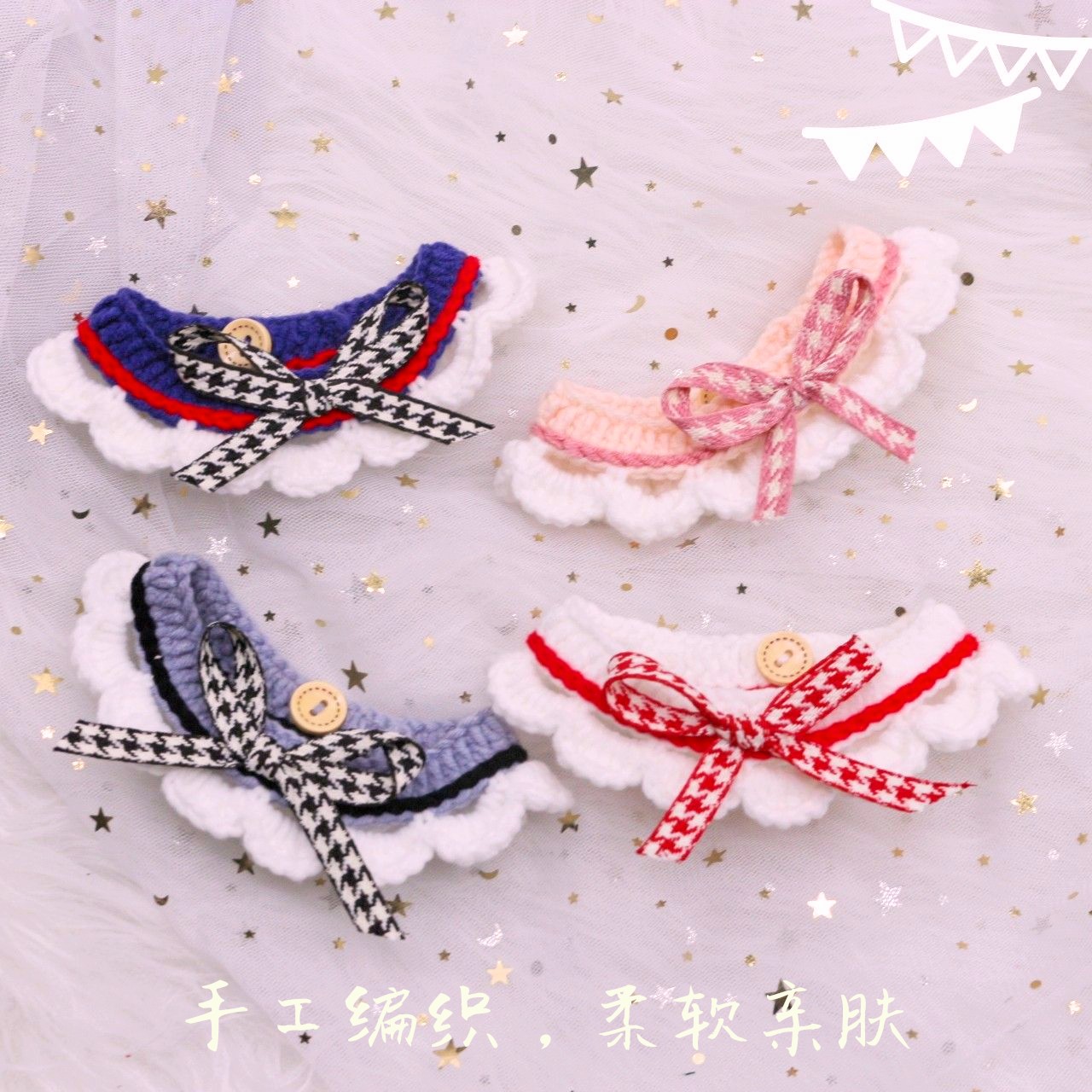 Cat Item Circle Pet Pets Scarf Yingshort Blue Cat Enclosure Neck handknitted kitty Neck Collar Small Dog Butterfly Knot Ornament