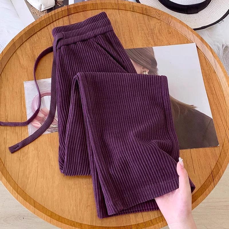 Purple Chenille Wide-Leg Pants for Women, Spring and Autumn 2026 New Style, Drapey Narrow Corduroy, Warm and Cold-Resistant Straight-Leg Pants