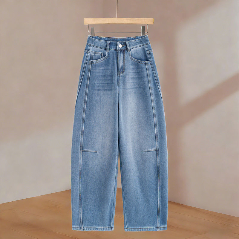 Blue Scimitar Jeans for Women, Summer 2026 New Trendy High-Waisted Versatile Retro Plus-Size Wide-Leg Banana Pants