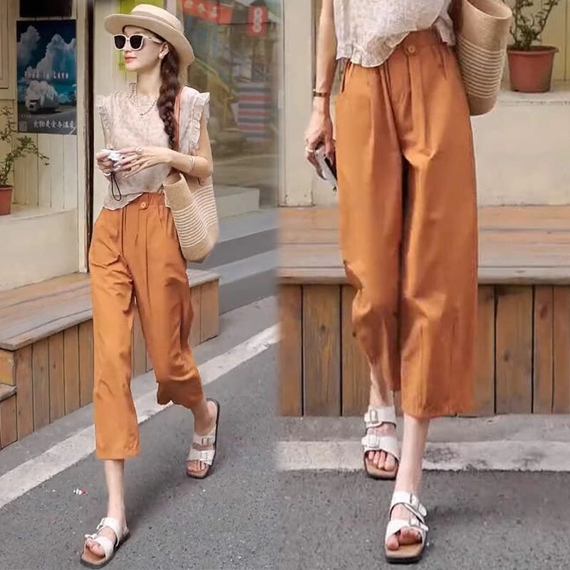 Floral Elastic Waistband Cropped Harem Casual Pants for Women, Summer Loose Versatile Petite Nine-Point Carrot Pants Granny Pants