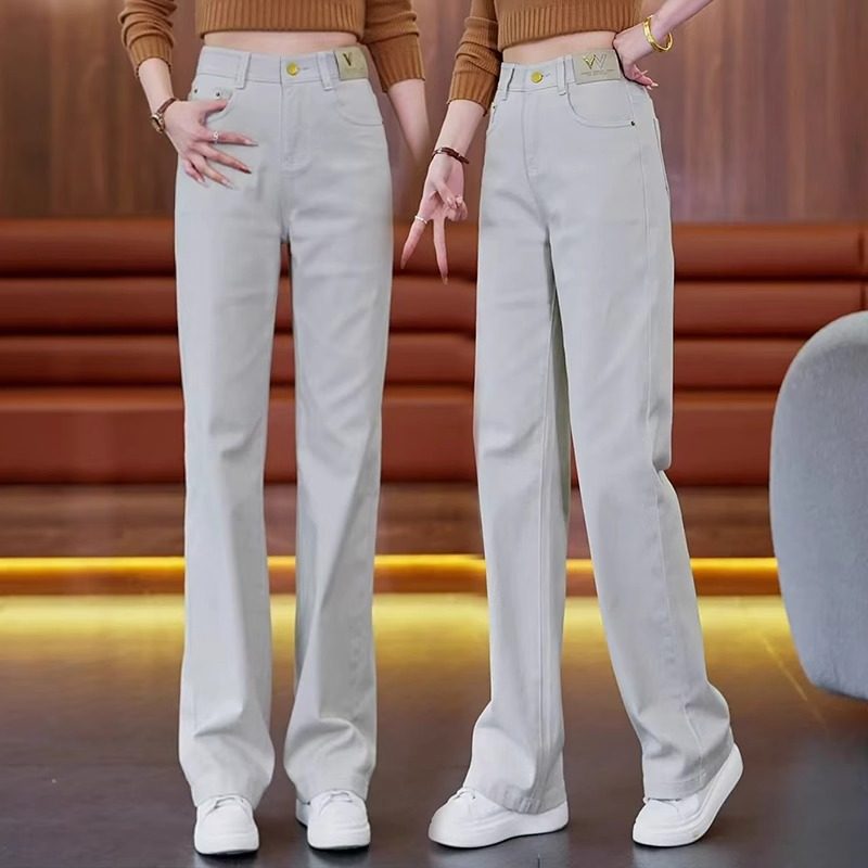2026年春夏レディーススリムフィットワイドレッグパンツ：今年の人気商品 モランディグレーウォッシュドデニムストレートレッグパンツ