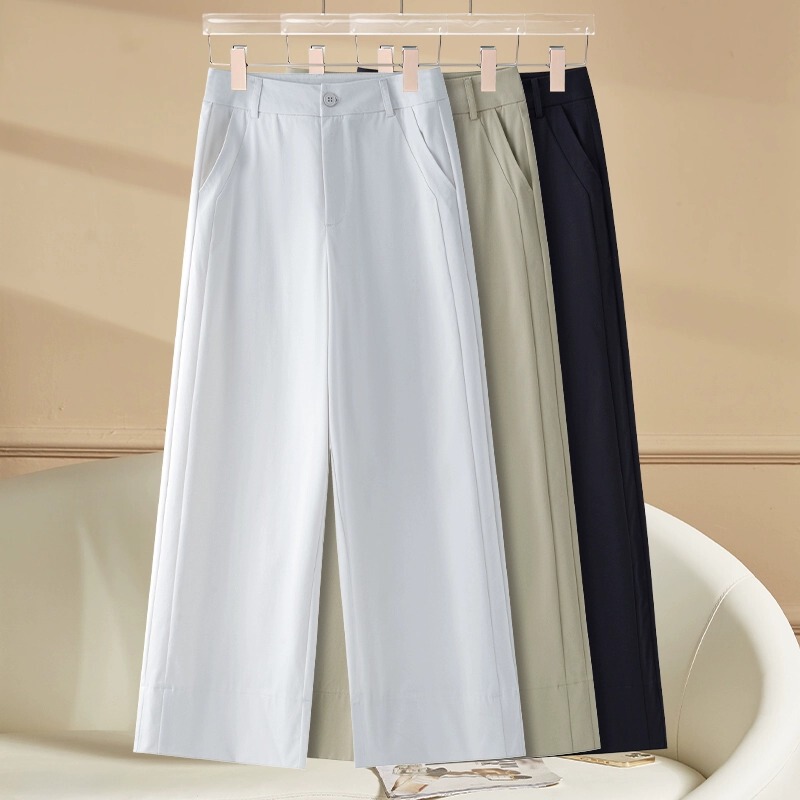 Hollow Yarn Narrow Nine-Point Wide-Leg Pants for Women, Summer Thin Style 2026 New High-Waisted Porcelain White Casual Straight Pants Hollow Yarn Narrow Nine-Point Wide-Leg Pants for Women, Summer Thin Style 2026 New High-Waisted Porcelain White Casual Straight Pants