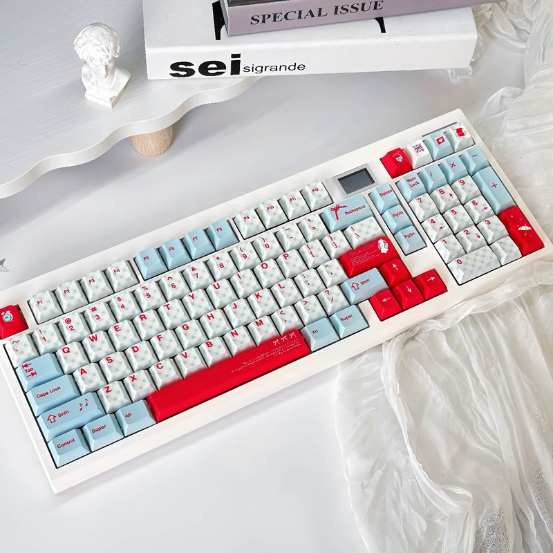 Gmk98 Tide Blue Themed Mechanical Keyboard 98-Key Layout Customized Three-Mode Wireless Bluetooth for Girls, High Aesthetic Value, Silent