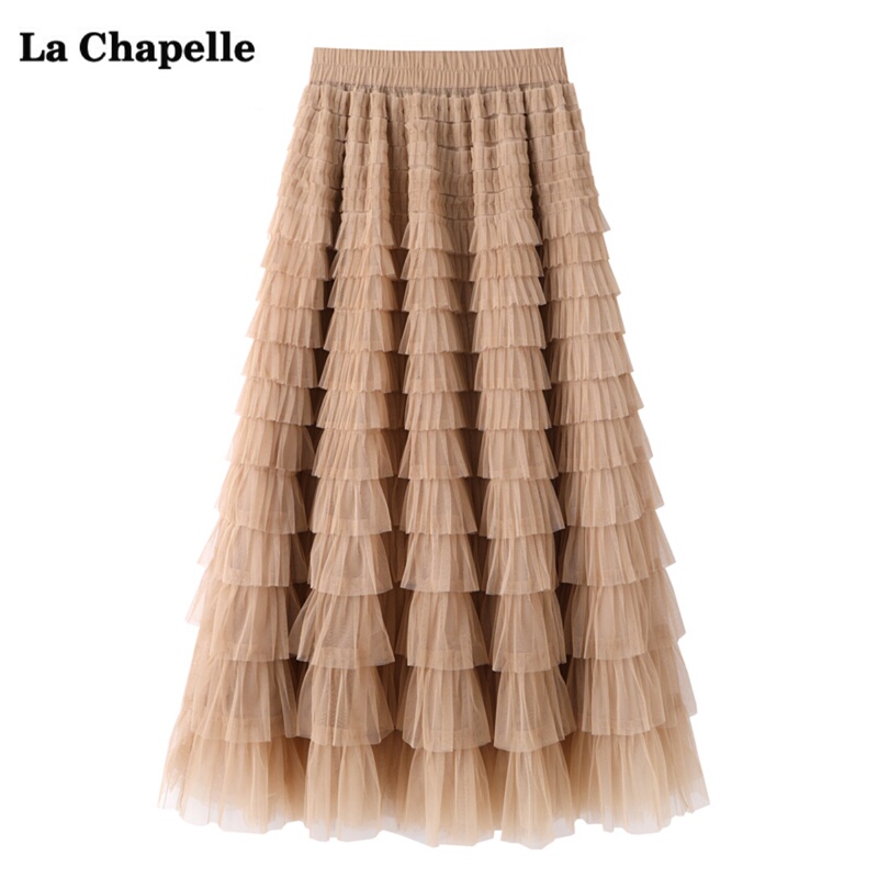 La Chapelle High-Waisted Mesh Tiered Skirt for Women, Spring Versatile A-Line Skirt, Mid-Length Skirt La Chapelle High-Waisted Mesh Tiered Skirt for Women, Spring Versatile A-Line Skirt, Mid-Length Skirt