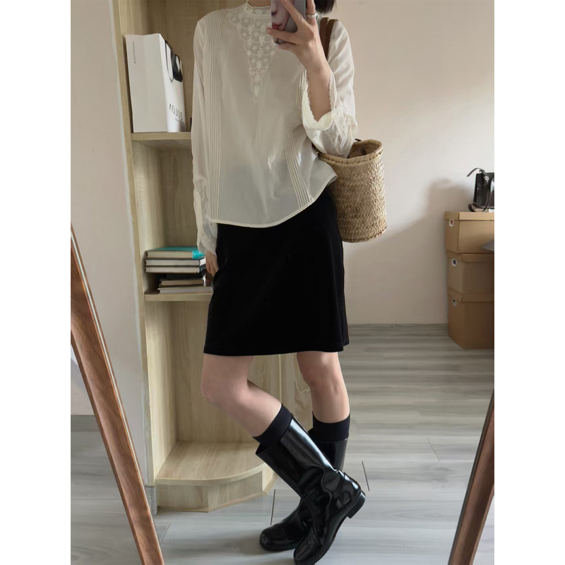 Reversible Grape Embroidered Washed Long-Staple Cotton Lace Shirt