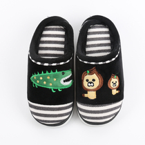 Parent-child cotton slippers for men and women at home non-slip and warm baby plush cute cartoon bag and childrens cotton slippers